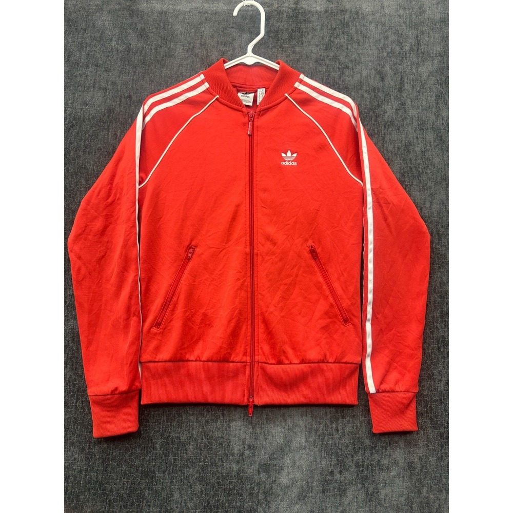 Adidas Originals SST Track Jacket Womens XS Red 3 Stripes Regular Fit Full Zip